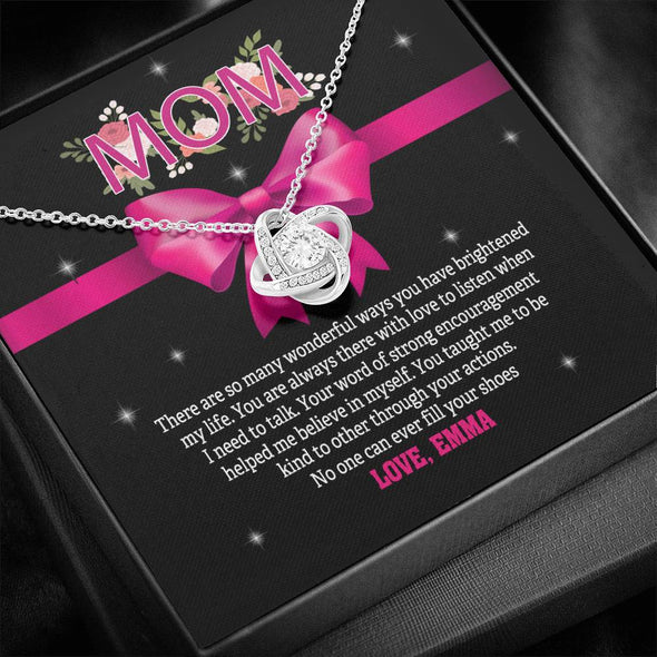 To My Mom, No One Can Ever Fill Your Shoes, Necklace With Message Card, Silver Knot Pendant, Gift Ideas For Mom, Customized Necklace, Birthday, Happy Mother's Day