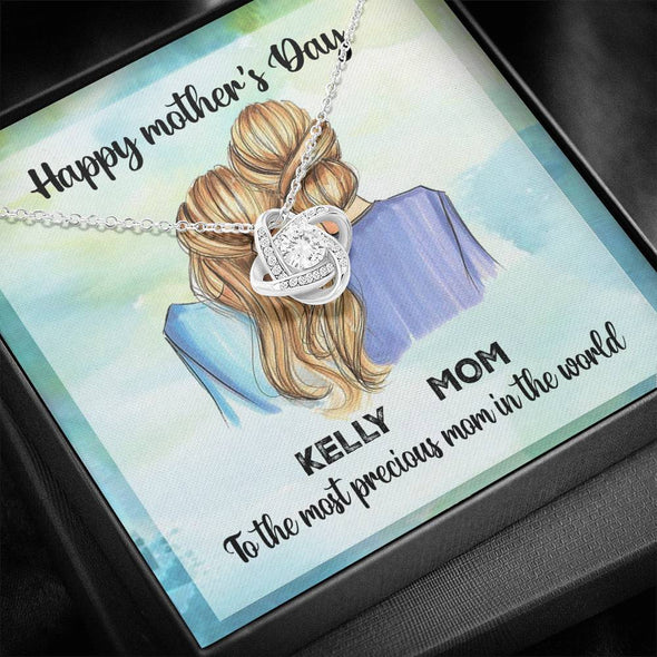 To My Mom, The Most Precious Mom In The World, Necklace With Message Card, Customized Necklace, Silver Knot Pendant, Happy Mother's Day, Gift Ideas For Mom