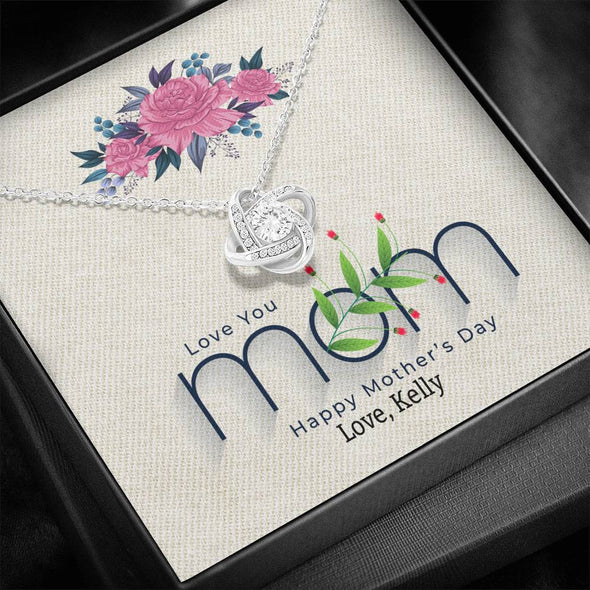 To My Mom, I Love You Mom, Happy Mother's Day, Custom Knot Pendant, Anniversary, Birthday, Christmas, Gift For Her, Silver Necklace With Message Card, Gift For Her