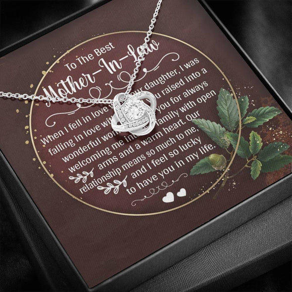 Dear Mom, I Feel So Lucky To Have You In My Life, Future Mother In Law Necklace With Message Card, Mother Day Necklace, Ideas For Her, Knot Necklace, Birthday Gift, Christmas Gift