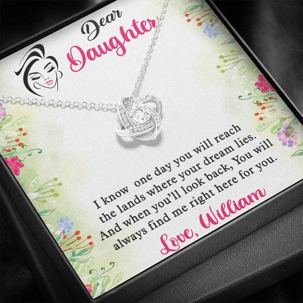 To My Daughter, You Will Always Find Me Right Here For You, Necklace With Message Card, Gift Ideas For Daughter, Knot Custom Necklace, Customize Necklace, Birthday