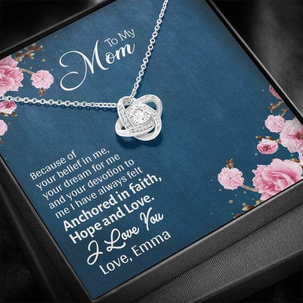 To My Mom, Anchored In Hope, Faith And Love, Customized Knot Pendant, Silver Necklace With Message Card, Gift Ideas For Mother/Daughter's, Happy Mother's Day