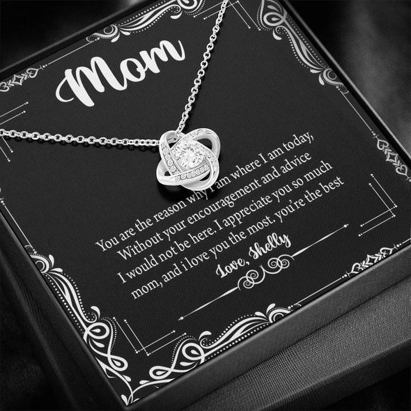 To My Mom, I Love You The Most, You're The Best, Custom Knot Pendant, Silver Necklace With Message Card, Happy Mother's Day, Gift Idea For Mother/Daughter's