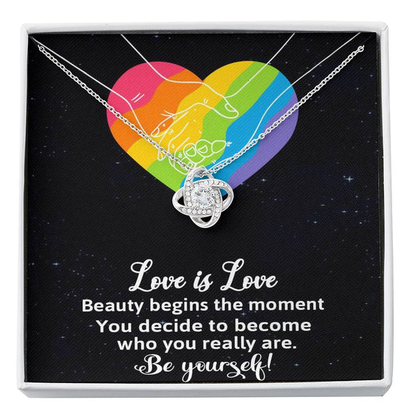 Dear Wife, Beauty Is Begins The Moment, Knot Necklace, Congratulations Gift For Wife, Silver Jewelry For Wife, Wedding Necklace, Necklace For LGBT Couples