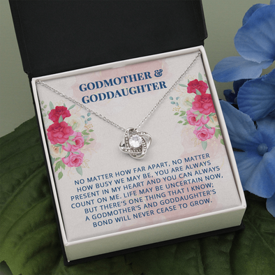 To My Godmother, Love Knot Necklace With Our Bond Will Never Cease To Grow Message Card, Mother's Day Gift, Pendant For Her, Birthday, Anniversary, Gift For Her, Jewelry For Her
