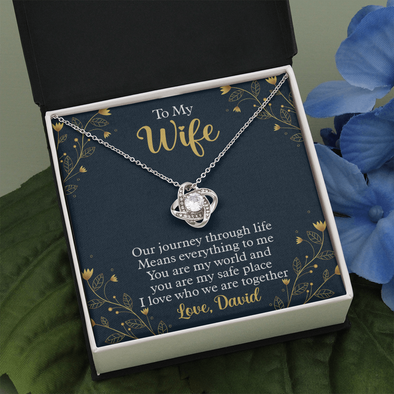 To My Beautiful Wife, Love Knot Necklace With I Love Who We Are Together Message Card, Pendant For Her, Jewelry For Her, Anniversary, Birthday, Gift For Her, Customized Message Card