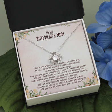 To My Boyfriend's Mom, Love Knot Necklace With Thank You For Raising The Perfect Man Message Card, Mother's Day Gift, Anniversary, Birthday, Jewelry For Her, Pendant For Her