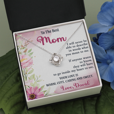 To The Best Mom, Love Knot Necklace, Gift For Mom, Mother's Day Special Gift, Mom's Birthday Gift, Custom Pendant for Mom, Necklace for Mom, Precious Gift For Mom
