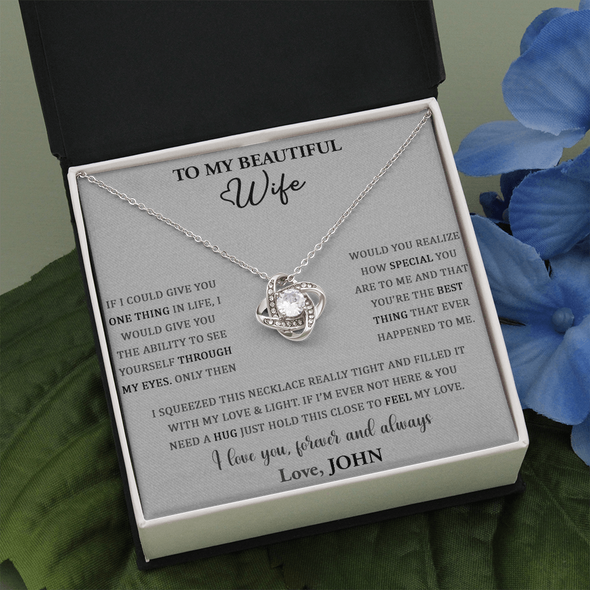 To My Beautiful Wife, Love Knot Necklace, Customized Pendant For Her, Birthday Gift, Christmas, Anniversary, Gift For Her, Valentine's Day, Jewelry For Her