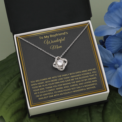 To My Boyfriend's Wonderful Mom, Love Knot Necklace With Thanks For Raising The Man Of My Dream Message Card, Mother's Day Gift, Birthday, Anniversary, Gift For Her, Pendant For Her, Jewelry For Her