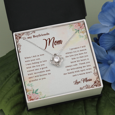 To My Boyfriend's Mom, Love Knot Necklace With Thank You For Welcoming Me Into The Family Message Card, Mother's Day Gift, Birthday, Anniversary, Jewelry For Her, Customized Message Card