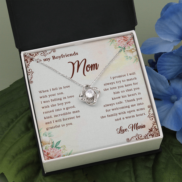 To My Boyfriend's Mom, Love Knot Necklace With Thank You For Welcoming Me Into The Family Message Card, Mother's Day Gift, Birthday, Anniversary, Jewelry For Her, Customized Message Card