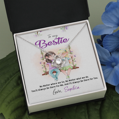 To My Bestie, Love Knot Necklace With No Matter Where We Go, No Matter What We Do Message Card, Jewelry For Her, Birthday, Gift For Her, Necklace for Her, Customized Message Card