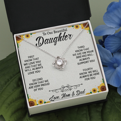 To Our Daughter, Love Knot Necklace With Know That We Are Proud Of You Message Card, Daughter's Day, Birthday Gift For Her, Pendant For Her, Necklace For Her, Jewelry For Her