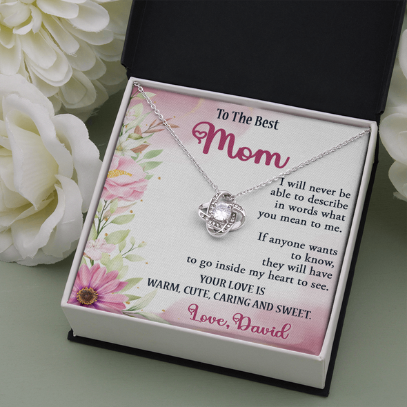 To The Best Mom, Love Knot Necklace, Gift For Mom, Mother's Day Special Gift, Mom's Birthday Gift, Custom Pendant for Mom, Necklace for Mom, Precious Gift For Mom
