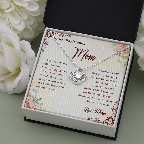 To My Boyfriend's Mom, Love Knot Necklace With Thank You For Welcoming Me Into The Family Message Card, Mother's Day Gift, Birthday, Anniversary, Jewelry For Her, Customized Message Card