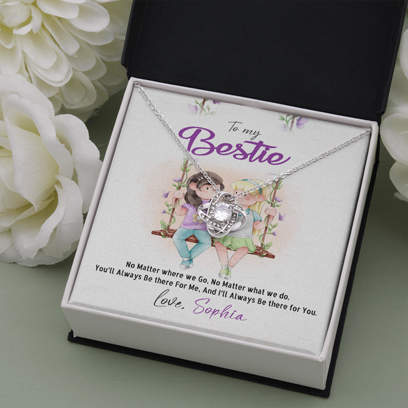 To My Bestie, Love Knot Necklace With No Matter Where We Go, No Matter What We Do Message Card, Jewelry For Her, Birthday, Gift For Her, Necklace for Her, Customized Message Card