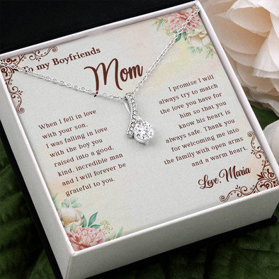 To My Boyfriend's Mom, Alluring Beauty Necklace With Thank You For Welcoming Me Into The Family Message Card, Mother's Day Gift, Birthday, Anniversary, Jewelry For Her, Customized Message Card