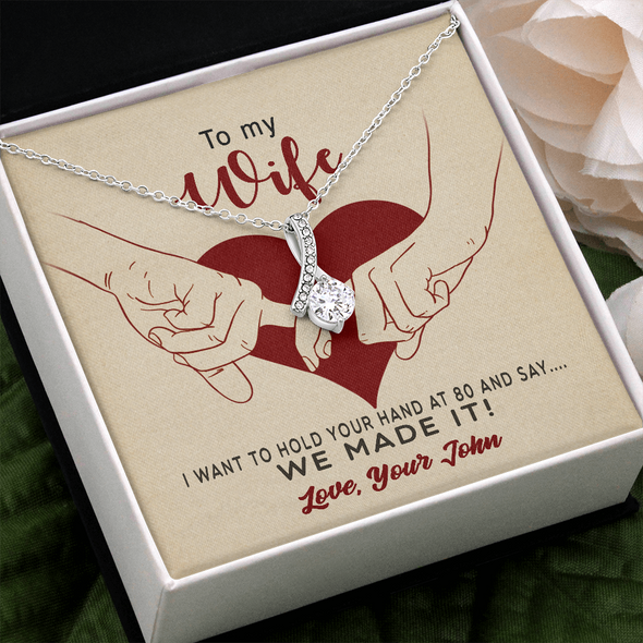 To My Wife, Alluring Beauty Necklace With I Want To Hold Your Hand And Message Card, Anniversary, Birthday, Gift For Her, Jewelry For Her, Pendant For Her, Customized Message Card With Loved One Name
