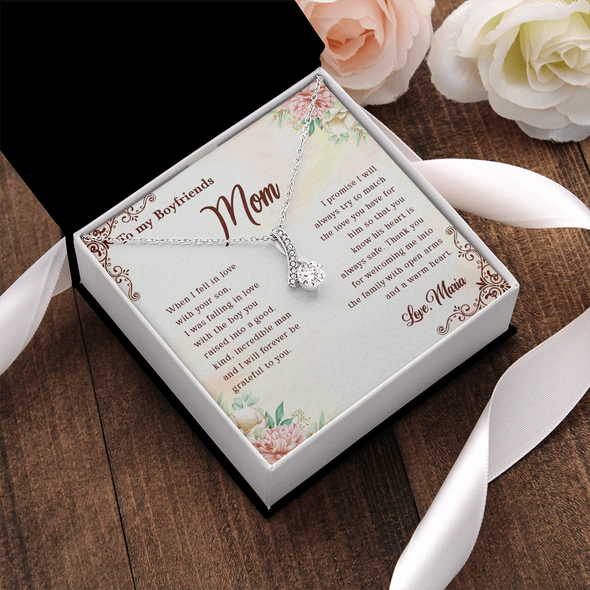To My Boyfriend's Mom, Alluring Beauty Necklace With Thank You For Welcoming Me Into The Family Message Card, Mother's Day Gift, Birthday, Anniversary, Jewelry For Her, Customized Message Card