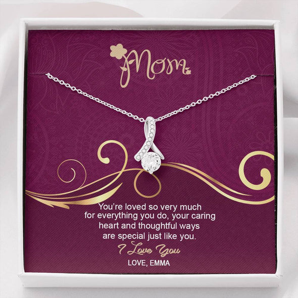 To My Mom, Your Caring Heart And Thoughtful Ways Are Special, Necklace With Message Card, Silver Alluring Beauty Necklace, Gift Ideas For Mom, Customized Necklace