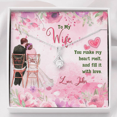To My wife, You Make My Heart Melt And Fill It With Love Customized Alluring Beauty Necklace, Gift From Husband To Wife, Silver Jewelry For Her, Custom Couple Gifts