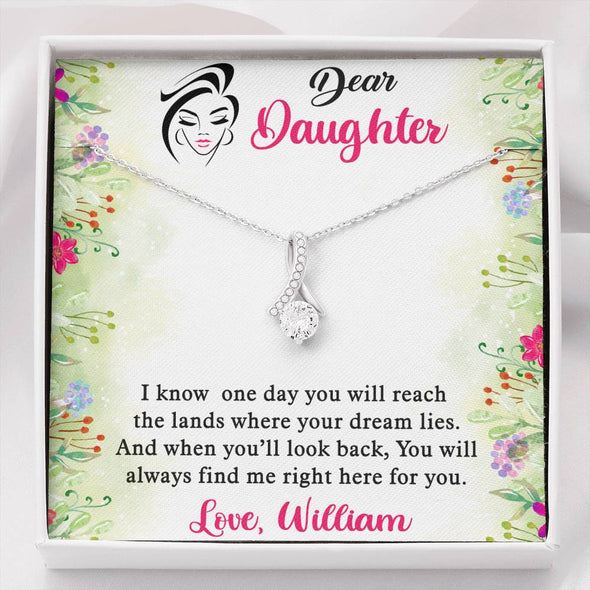 To My Daughter, You Will Always Find Me Right Here For You, Alluring Beauty Necklace, Customized Necklace, Silver Necklace With Message Card, Custom Pendant