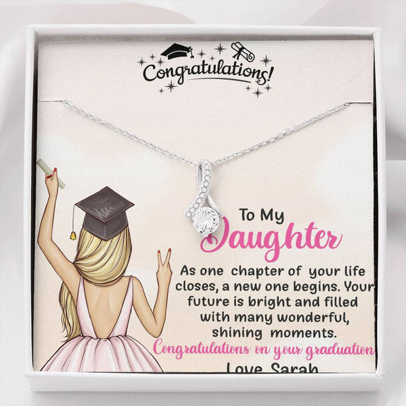 To My Daughter, Your Future Is Bright And Filled With Many Wonders, Silver Necklace With Message Card, Alluring Beauty Necklace Customized Necklace