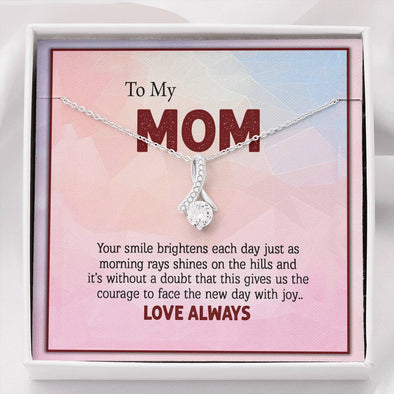 To My Mom, Your Smile Brightens My Each Day, Gift For Mother, Necklace With Message Card, Alluring Beauty Necklace, Jewelry For Her, Silver Pendant For Mother