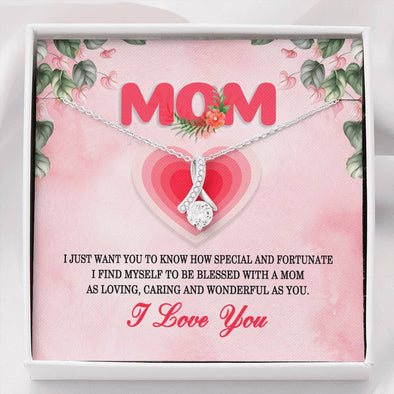 To My Mom, I Find Myself To Be Blessed With A Loving, Caring & Wonderful Mom, Silver Pendant For Mom, Necklace With Message Card, Alluring Beauty Necklace