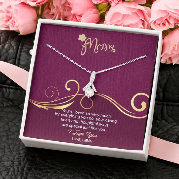 To My Mom, Your Caring Heart And Thoughtful Ways Are Special, Necklace With Message Card, Silver Alluring Beauty Necklace, Gift Ideas For Mom, Customized Necklace