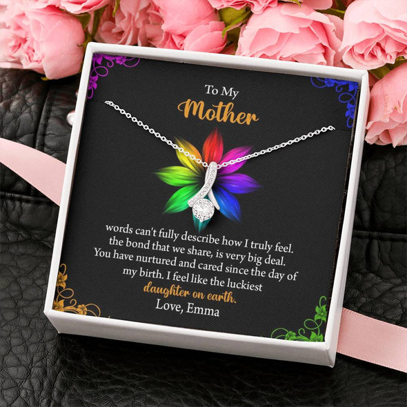 To My Mom, I Feel Like The Luckiest Daughter On Earth , Necklace With Message Card, Customized Necklace, Silver Alluring Beauty Necklace, Gift Ideas For Mom