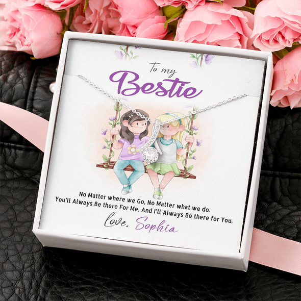 To My Bestie, Alluring Beauty Necklace With No Matter Where We Go, No Matter What We Do Message Card, Jewelry For Her, Birthday, Gift For Her, Necklace for Her, Customized Message Card