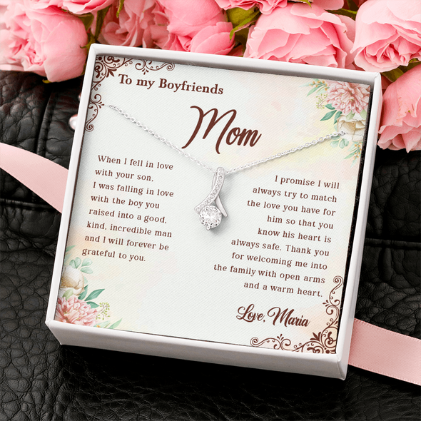 To My Boyfriend's Mom, Alluring Beauty Necklace With Thank You For Welcoming Me Into The Family Message Card, Mother's Day Gift, Birthday, Anniversary, Jewelry For Her, Customized Message Card