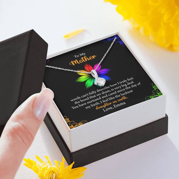 To My Mom, I Feel Like The Luckiest Daughter On Earth , Necklace With Message Card, Customized Necklace, Silver Alluring Beauty Necklace, Gift Ideas For Mom