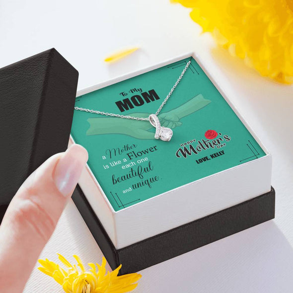 To My Mom, A Mother Is Like A Flower, Necklace With Message Card, Silver Alluring Beauty Necklace, Gift Ideas For Mom, Customized Necklace, Happy Mother's Day
