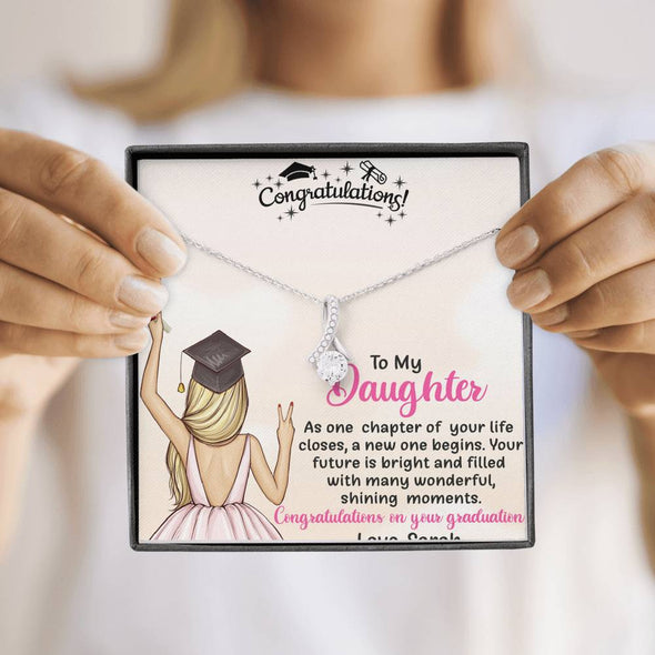 To My Daughter, Your Future Is Bright And Filled With Many Wonders, Silver Necklace With Message Card, Alluring Beauty Necklace Customized Necklace