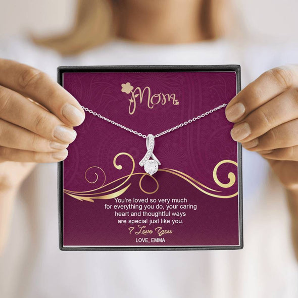 To My Mom, Your Caring Heart And Thoughtful Ways Are Special, Necklace With Message Card, Silver Alluring Beauty Necklace, Gift Ideas For Mom, Customized Necklace