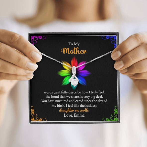 To My Mom, I Feel Like The Luckiest Daughter On Earth , Necklace With Message Card, Customized Necklace, Silver Alluring Beauty Necklace, Gift Ideas For Mom