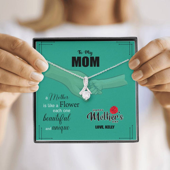 To My Mom, A Mother Is Like A Flower, Necklace With Message Card, Silver Alluring Beauty Necklace, Gift Ideas For Mom, Customized Necklace, Happy Mother's Day