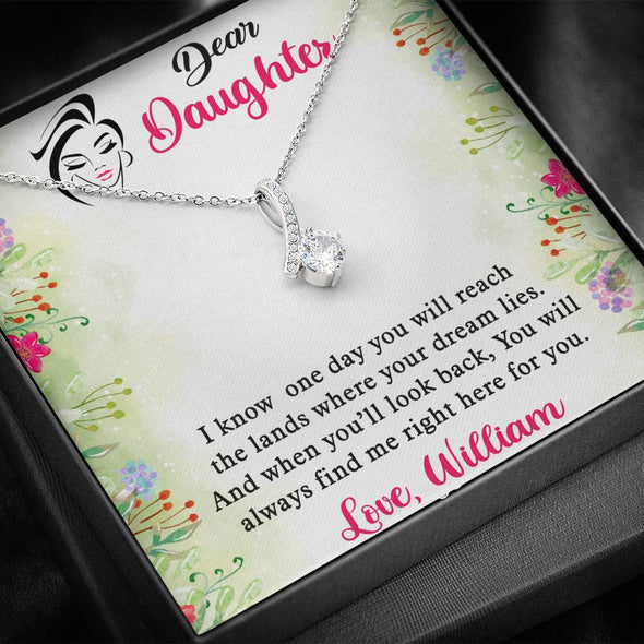 To My Daughter, You Will Always Find Me Right Here For You, Alluring Beauty Necklace, Customized Necklace, Silver Necklace With Message Card, Custom Pendant