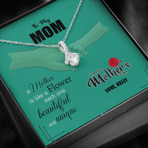To My Mom, A Mother Is Like A Flower, Necklace With Message Card, Silver Alluring Beauty Necklace, Gift Ideas For Mom, Customized Necklace, Happy Mother's Day