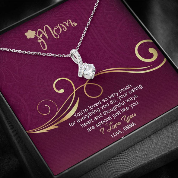 To My Mom, Your Caring Heart And Thoughtful Ways Are Special, Necklace With Message Card, Silver Alluring Beauty Necklace, Gift Ideas For Mom, Customized Necklace