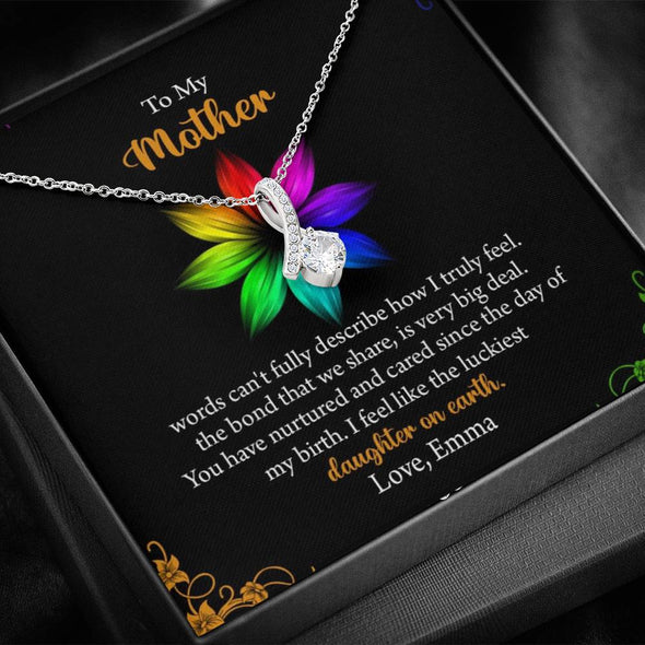 To My Mom, I Feel Like The Luckiest Daughter On Earth , Necklace With Message Card, Customized Necklace, Silver Alluring Beauty Necklace, Gift Ideas For Mom