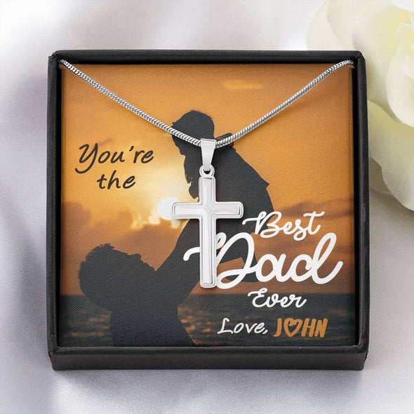 To My Dad, You're The Best Dad Ever, Custom Cross Necklace, Anniversary, Christmas, Gift Ideas For Him, Silver Necklace With Message Card, Happy Father's Day