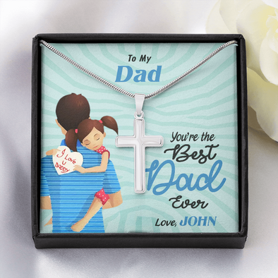 To My Dad, Artisan Crafted Cross Necklace With Customized Message Card, Customized Message Card, Gift For Dad, Father's Day Gift For Him, Artisan-Stainless Steel Cross Necklace