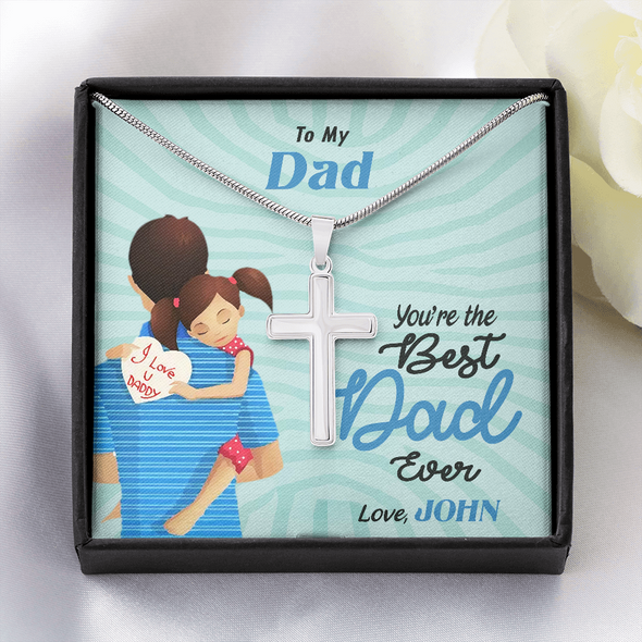 To My Dad, Artisan Crafted Cross Necklace With Customized Message Card, Customized Message Card, Gift For Dad, Father's Day Gift For Him, Artisan-Stainless Steel Cross Necklace