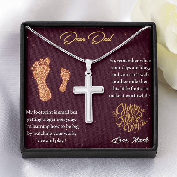 To My Dad, I'm Learning How To Be Big By Watching Your Work, Happy Father's Day, Necklace With Message Card, Gift Ideas For Dad, Artisan Crafted Cross Necklace