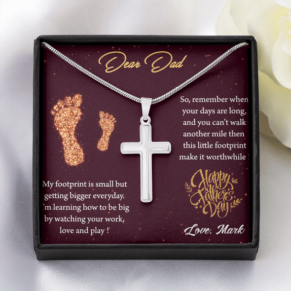 Dear Dad, Artisan Crafted Cross Necklace With I'm Learning How To Be Big By Watching You Love And Play Message Card, Customized Message Card, Jewelry For Him, Father's Day Gift For Him