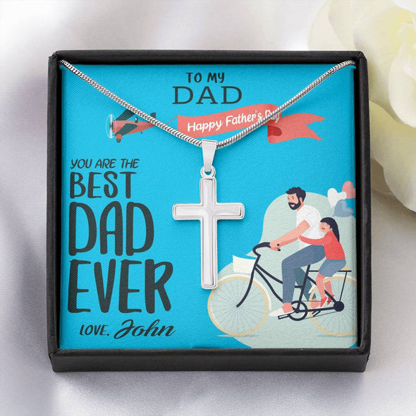 To My Dad, You Are The Best Dad Ever, Custom Cross Necklace, Anniversary, Christmas, Gift Ideas For Him, Silver Necklace With Message Card, Happy Father's Day